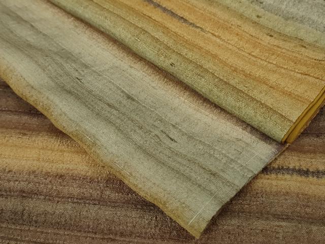 平和屋本店□極上 インド・アッサム 野蚕糸 手織 ムガシルク 横段文