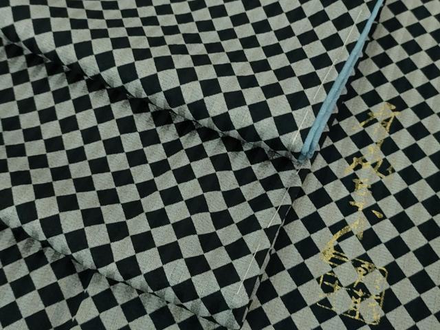 平和屋本店■極上　染色作家　斉藤三才　小紋　市松菱文　逸品　未使用　DZAA6637kh5