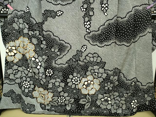 平和屋本店■極上　振袖　駒刺繍　絞り　吉祥花文　黒地　逸品　DZAA6661kh5 平和屋本店□極上 振袖 駒刺繍 絞り 吉祥花文 黒地 逸品 DZAA6661kh5