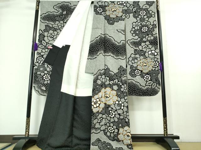 平和屋本店□極上 振袖 駒刺繍 絞り 吉祥花文 黒地 逸品 DZAA6661kh5