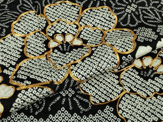 平和屋本店□極上 振袖 駒刺繍 絞り 吉祥花文 黒地 逸品 DZAA6661kh5 振袖