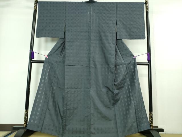 平和屋本店□極上 花絽織 お召 単衣 色無地 鉄御納戸色 そう