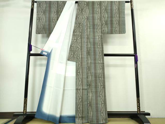 平和屋本店□極上 結城紬 縮織 経絣・緯絣 麻の葉間道 やまと