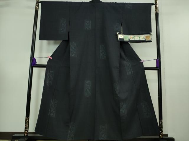 平和屋本店□極上 本場結城紬 重要無形文化財 単衣 間道 証紙