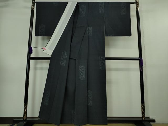 平和屋本店□極上 本場結城紬 重要無形文化財 80亀甲 色紙重ね文様