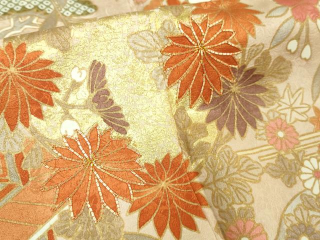 平和屋本店□極上 訪問着 単衣 駒刺繍 風景吉祥花文 象牙