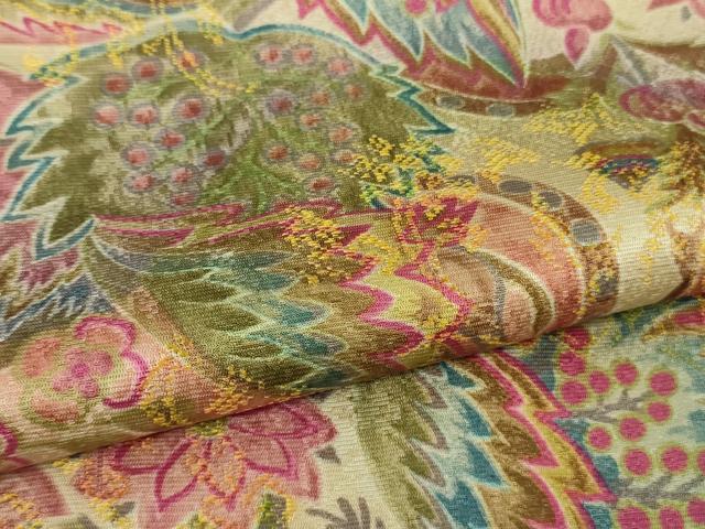 平和屋2■極上　お召・和装バッグセット　天目織　花唐草文　逸品　DZAA1585kh4 平和屋2□極上 お召・和装バッグセット 天目織 花唐草文 逸品 DZAA1585kh4