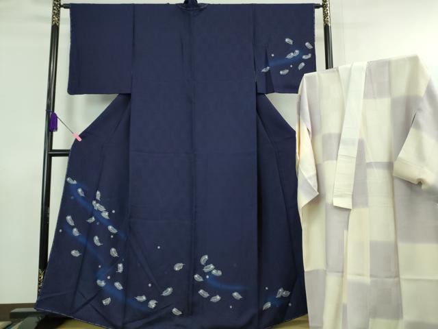 平和屋本店■極上　訪問着・長襦袢(袷)セット　刺繍　本藍　孔雀羽文　金銀糸　逸品　未使用　DZAA6683kh5