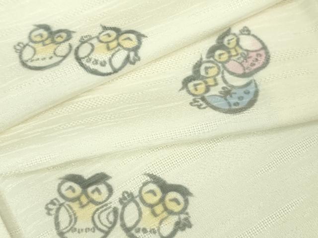 平和屋本店■極上　小紋　単衣　梟　ふくろう　霞紋紗　京都きもの友禅扱い　逸品　DZAA6693kh5