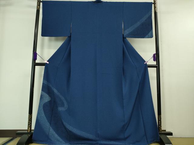 平和屋本店■極上　訪問着　藍　墨流し文様　たたき染め　ロング丈　逸品　未使用　DZAA6696kh5