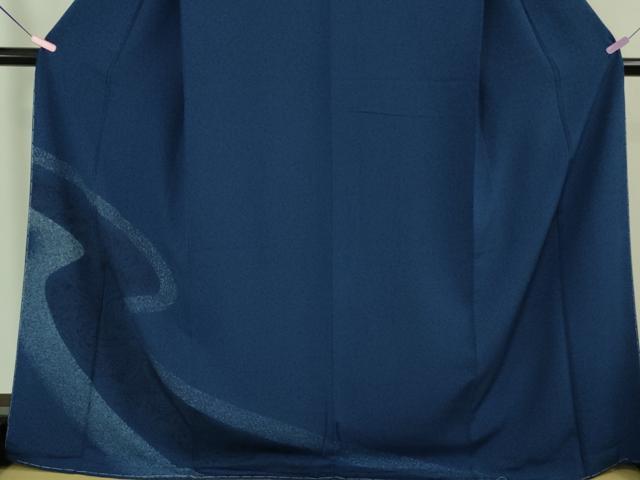 平和屋本店□極上 訪問着 藍 墨流し文様 たたき染め ロング丈 逸品 未