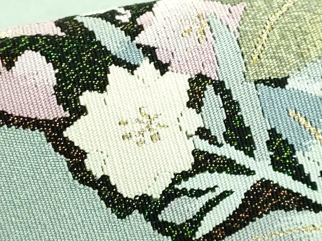 平和屋着物■極上　爪掻き本綴れ　八寸名古屋帯　草花文　薄雲鼠色地　金銀糸　逸品　DZAA6726kh5 平和屋着物□極上 爪掻き本綴れ 八寸名古屋帯 草花文 薄