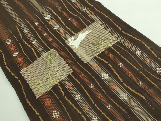 平和屋着物□極上 夏物 八寸名古屋帯 刺繍 紬地 兎 逸品 DZAA6730kh5