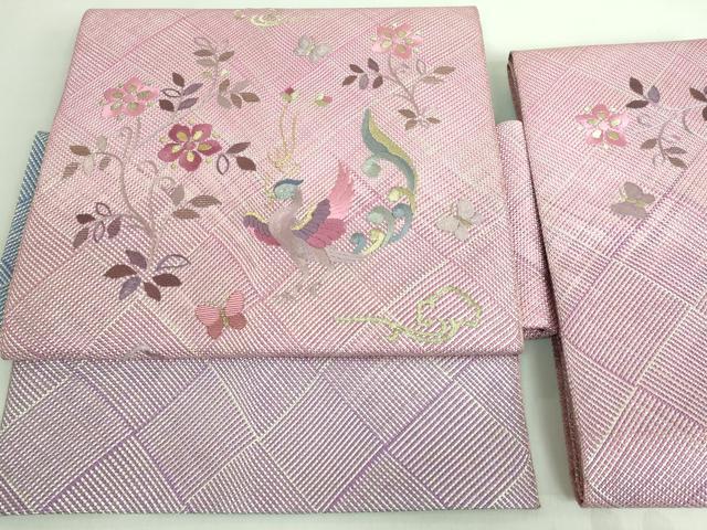 平和屋着物□極上 工芸染織 宮下 つけ帯 刺繍 花喰い鳥 金銀糸