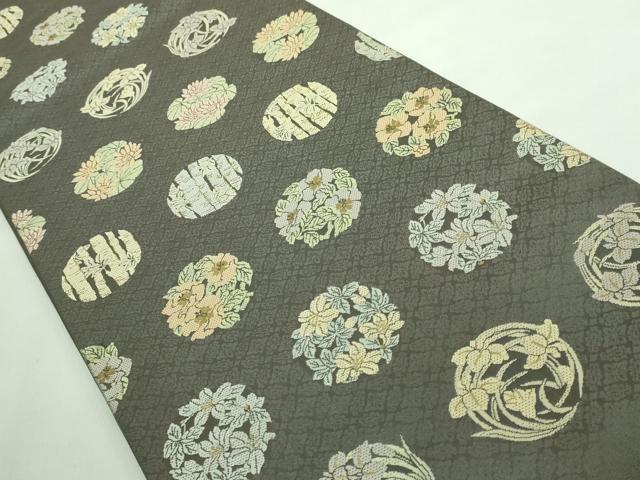 平和屋着物■極上　西陣織　陰山織物謹製　箔屋清兵衛　六通柄袋帯　唐織　花丸文　草木染　逸品　DZAA6736kh5 平和屋着物□極上 西陣織 陰山織物謹製 箔屋清兵衛 六通柄