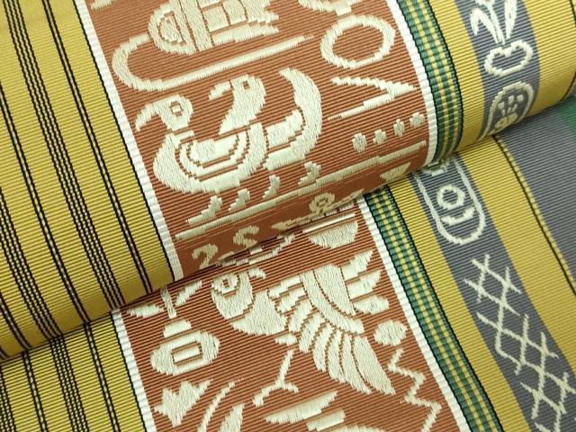 平和屋着物■極上　本場筑前博多織　八寸名古屋帯　壁画文様　証紙・反端付き　逸品　DZAA6741kh5_3