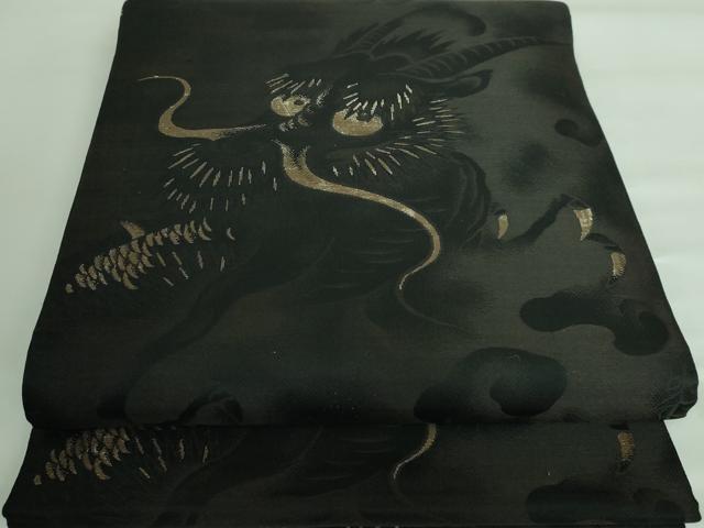 平和屋本店■極上　アンティーク　大正ロマン　丸帯　引き抜き帯　龍　黒地　金糸　逸品　DZAA6743kh5