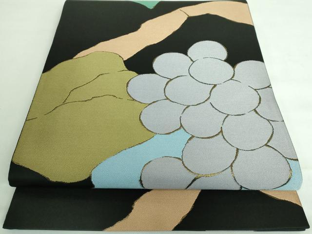 平和屋着物■極上　世界的人形師　辻村寿三郎　ジュサブロー　六通柄袋帯　葡萄蔦の葉文　黒地　金糸　逸品　DZAA6760kh5