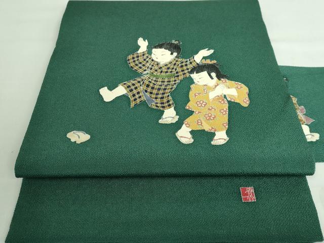 平和屋着物○十日町友禅作家 関口遼一 黒留袖 童子 正絹 逸品 AAAV7130zg