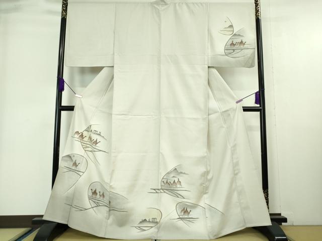 平和屋着物■極上　訪問着　単衣　紬地　シルクロード　ラクダ　逸品　DZAA6815kh5