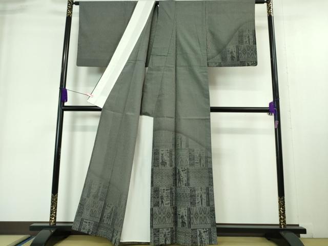 平和屋着物▽極上　本塩沢　訪問着　単衣　古代人物壁画文様　逸品　DZAA6822kh5_1