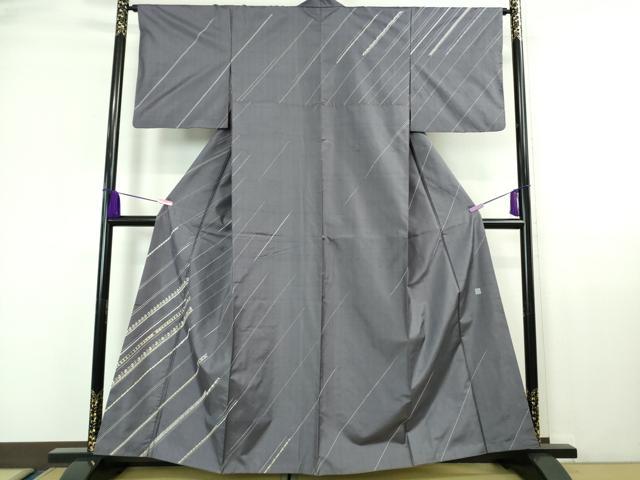 平和屋着物■極上　石川県指定無形文化財　牛首紬　白山工房　手織り　総刺繍　刺し子　猫　月の満ち欠け　斜線　逸品　DZAA6853kh5