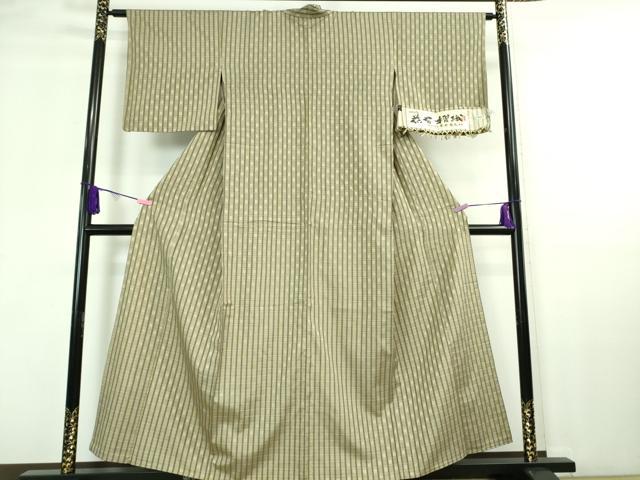 平和屋着物■極上　花石摺織　紬　単衣　伝統工芸士　木村竜之　天光本舗謹製　証紙付き　逸品　DZAA6858kh5 平和屋着物▽極上 花石摺織 紬 単衣 伝統工芸士 木村竜之 天光本舗謹製