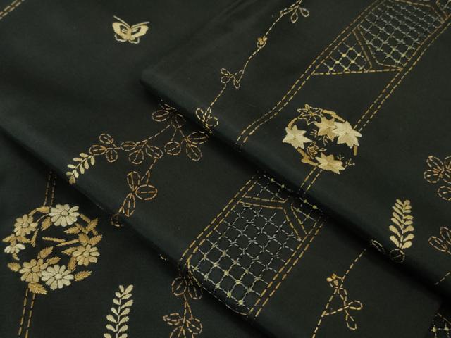 平和屋本店■極上　中国三大刺繍　スワトウ刺繍　汕頭刺繍　本場大島紬　刺し子　総刺繍　花丸文　やまと金ラベル　逸品　DZAA6867kh5