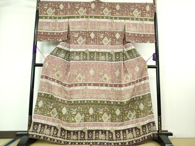 平和屋本店■極上　中国三大刺繍　スワトウ刺繍　汕頭刺繍　訪問着　古代人物壁画文様　金糸　逸品　DZAA6894kh5