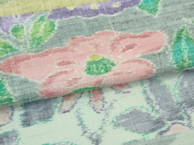 平和屋本店□極上 小千谷紬 百柄 花蝶 横段文 逸品 DZAA6901kh5