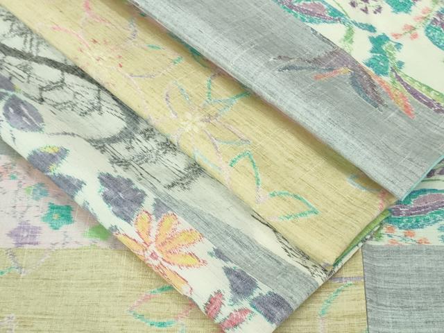 平和屋本店□極上 小千谷紬 百柄 花蝶 横段文 逸品 DZAA6901kh5