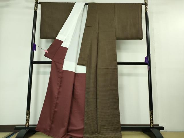 平和屋着物■極上　お召　赤墨色×菜種油色　逸品　DZAA6902kh5 平和屋着物□極上 お召 赤墨色×菜種油色 逸品 DZAA6902kh5