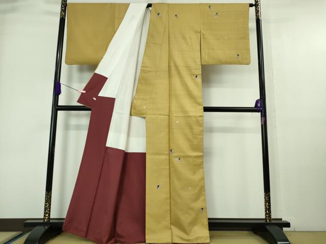 平和屋着物■極上　十日町 名門青柳謹製　赤城紬　草木染　訪問着　絞り　童子　芥子色地　逸品　DZAA6909kh5 平和屋着物□極上 十日町 名門青柳謹製 赤城紬 草木染 訪問着 絞り