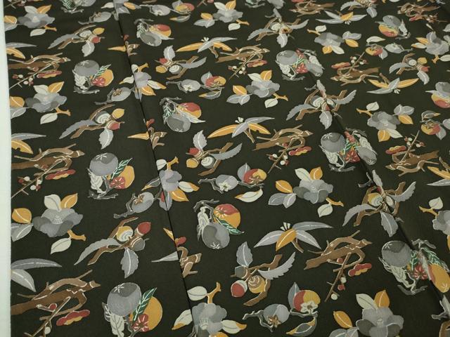 平和屋着物□極上 工芸小紋 型染 成り物 どんぐり 柿 椿 藍鉄