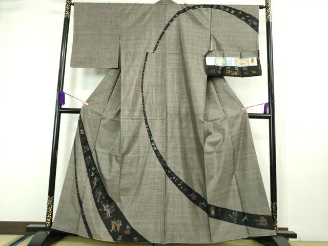 平和屋本店■極上 本場大島紬 訪問着 9マルキ 古代染色純泥染 人物 動物 工芸染織宮下 益田織物謹製　証紙付き　逸品　未使用　DZAA6914kh5