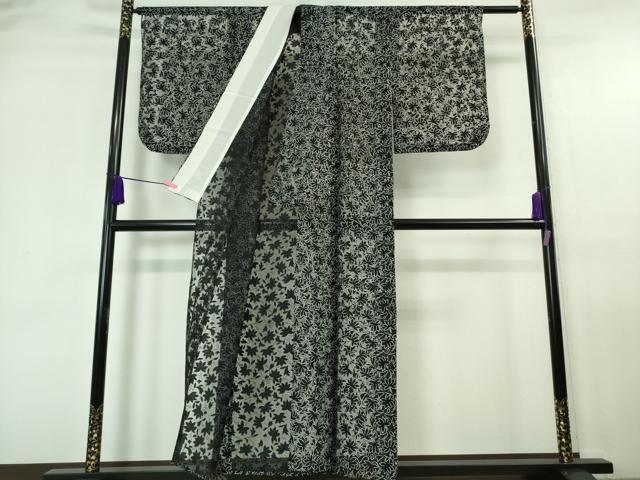 平和屋着物■極上　夏物　小紋　レース　花間道　黒地　逸品　DZAA6930kh5 平和屋着物□極上 夏物 小紋 レース 花間道 黒地 逸品 DZAA6930kh5