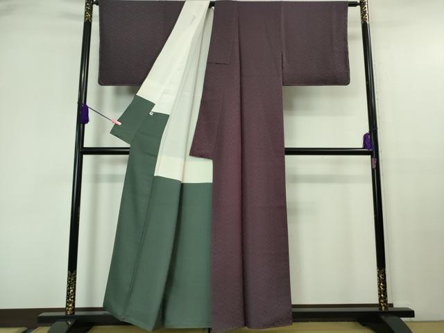 平和屋着物□極上 お召 花菱地紋 色無地 深紫色 逸品 未使用 DZAA7062kh5