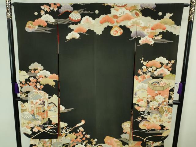 平和屋着物□極上 アンティーク 大正ロマン 振袖 駒刺繍 貝桶 貝合わせ