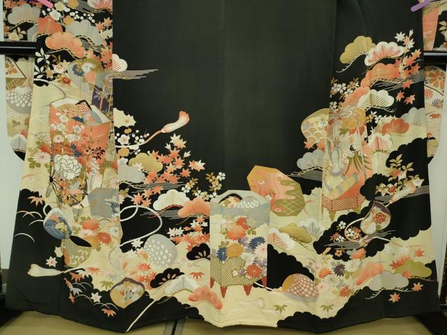 平和屋着物□極上 アンティーク 大正ロマン 振袖 駒刺繍 貝桶 貝合わせ