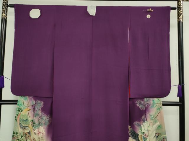 平和屋本店□極上 アンティーク 大正ロマン 振袖 刺繍 尾長鳥花文 暈し