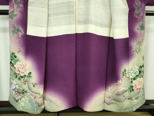 平和屋本店□極上 アンティーク 大正ロマン 振袖 刺繍 尾長鳥花文 暈し