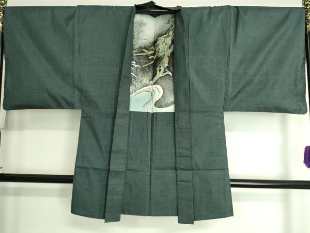 平和屋本店□極上 男性 お召・長襦袢(袷)・羽織・角帯 4点セット 着物:濃 