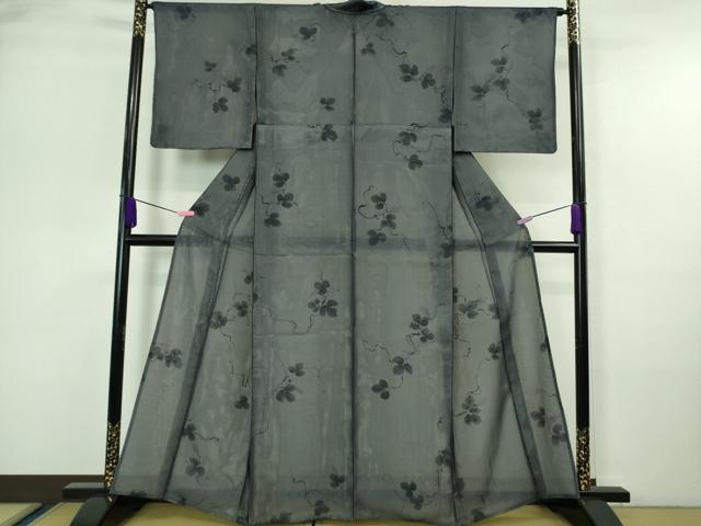 平和屋着物■極上　小紋　無双　紗袷　紗×絽　五泉　手描き　南天蔦の葉　金彩　反端付き　逸品　未使用　DZAA7128kh5