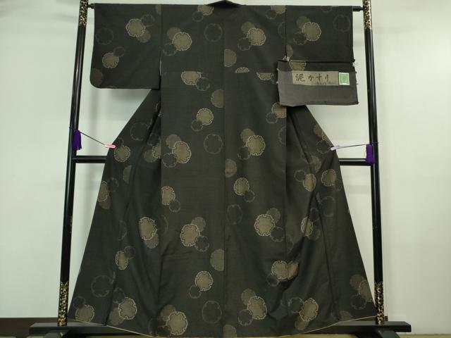 平和屋着物■極上　小千谷紬　徳右エ門　泥かすり　雪輪重ね　黒地　証紙付き　逸品　DZAA7130kh5