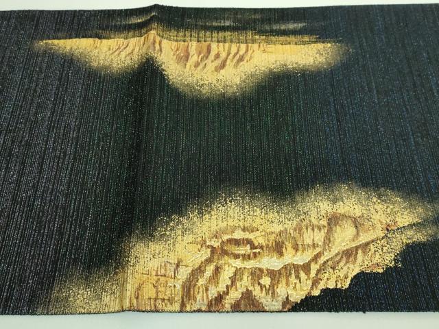 平和屋着物■極上　太鼓柄袋帯　グランドキャニオン　黒地　金彩　銀通し地　逸品　DZAA7173kh5 平和屋着物□極上 太鼓柄袋帯 グランドキャニオン 黒地 金彩 銀通し地