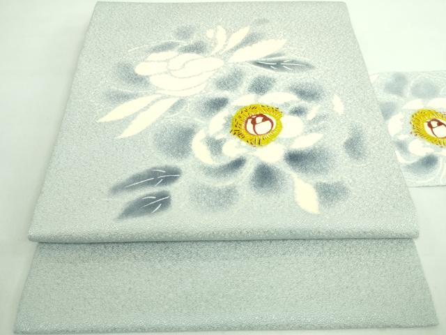 平和屋着物■極上　九寸名古屋帯　草花文　薄い錆青磁色地　逸品　DZAA7184kh5