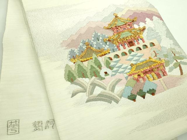 平和屋着物■極上　手織綴れ　山鹿清華　太鼓柄袋帯　モール　名所風景　逸品　DZAA7188kh5