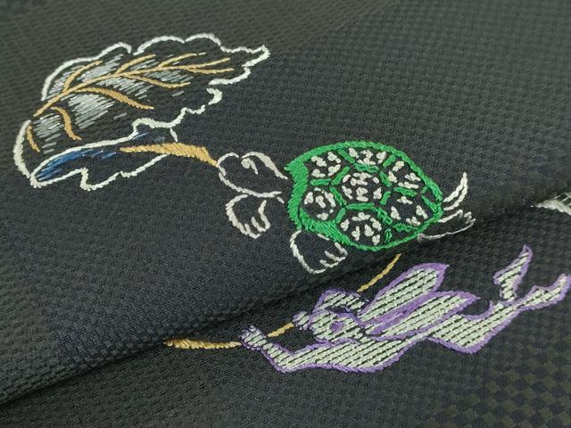 平和屋着物□極上 太鼓柄袋帯 総刺繍 鳥獣戯画 銀糸 逸品