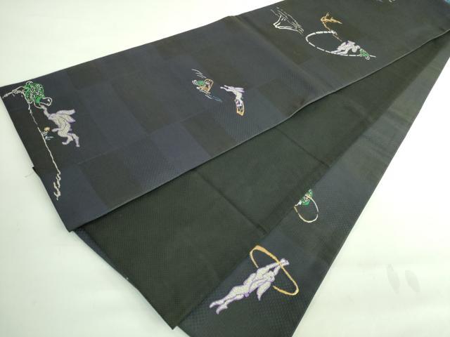 平和屋着物□極上 太鼓柄袋帯 総刺繍 鳥獣戯画 銀糸 逸品 DZAA7227kh5