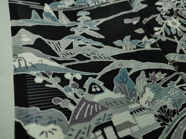 平和屋着物＊夏物 小紋 絽 型染め 舞鳥文 正絹 逸品 AAAZ1276fy